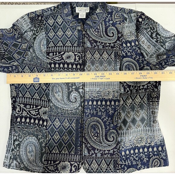 Molly + Maxx Women's Blue Print Tapestry Zip Up Jacket Size L Petite - Picture 7 of 9